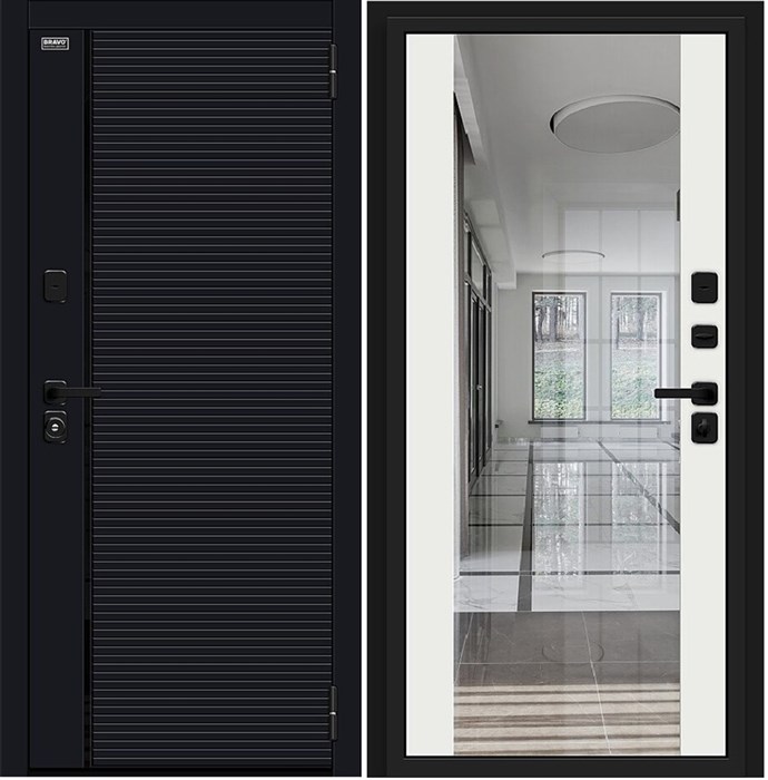 Лайнер-3 Total Black/Off-white, металлические двери с зеркалом Браво - фото 21747